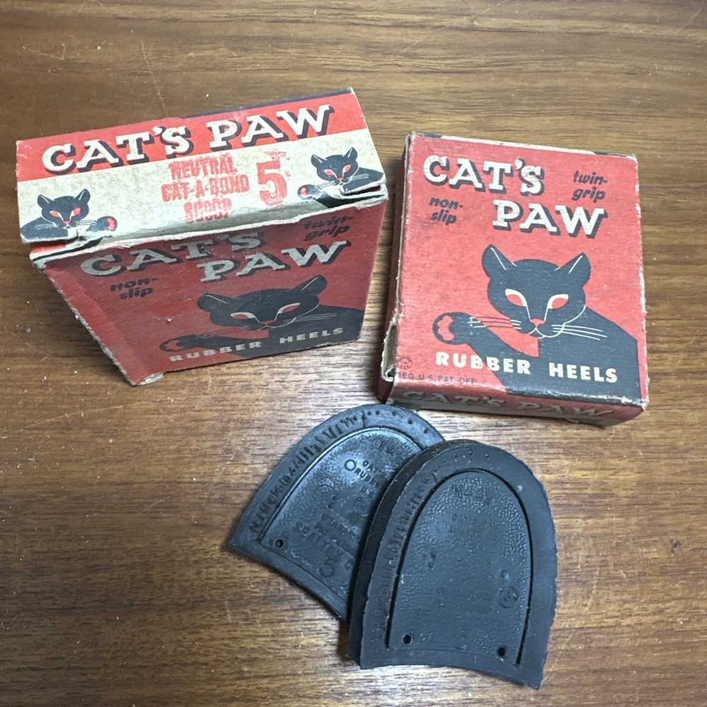 (2) Vintage 1950s Cats Paw Neutral Rubber Shoe Heels Size 5 with Original Box‎